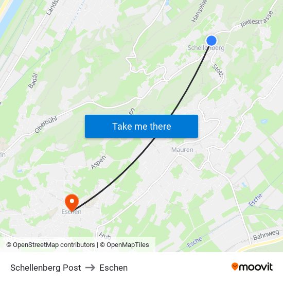 Schellenberg Post to Eschen map