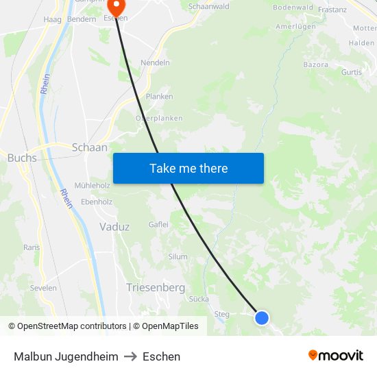 Malbun Jugendheim to Eschen map