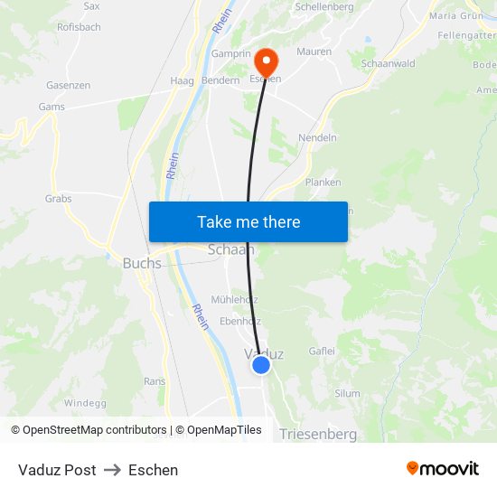Vaduz Post to Eschen map
