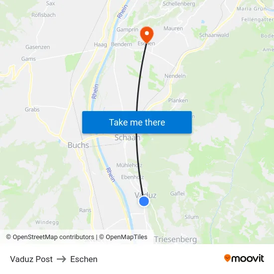 Vaduz Post to Eschen map