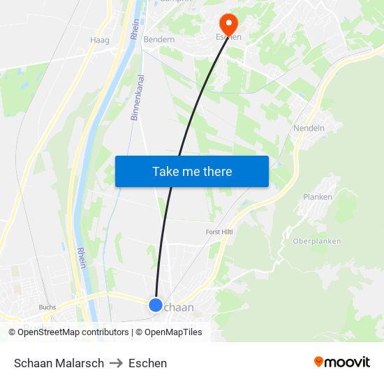 Schaan Malarsch to Eschen map