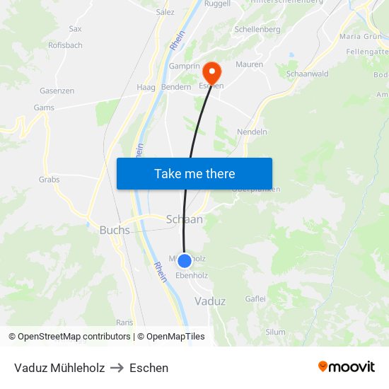 Vaduz Mühleholz to Eschen map
