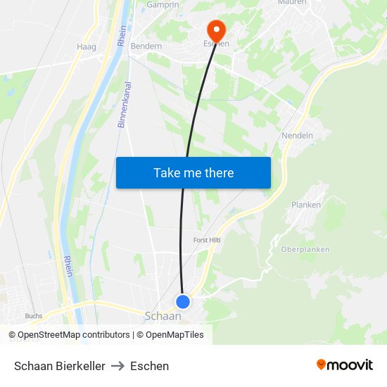 Schaan Bierkeller to Eschen map