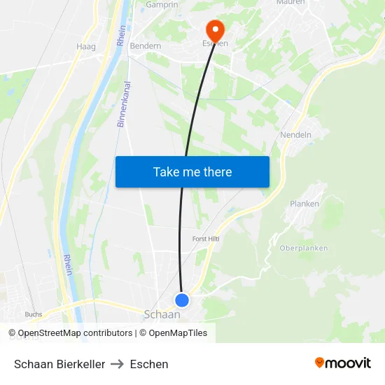 Schaan Bierkeller to Eschen map