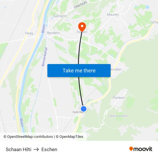 Schaan Hilti to Eschen map