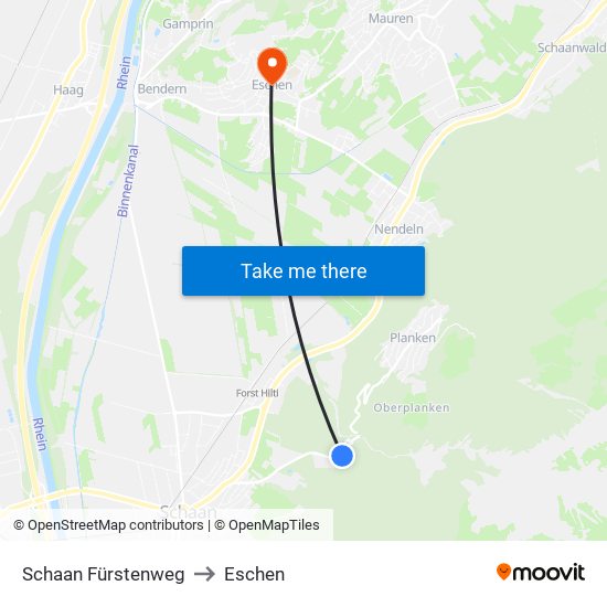 Schaan Fürstenweg to Eschen map