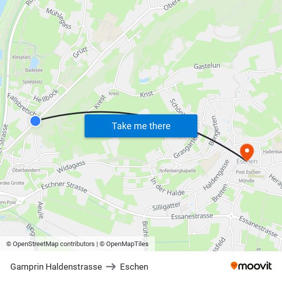 Gamprin Haldenstrasse to Eschen map