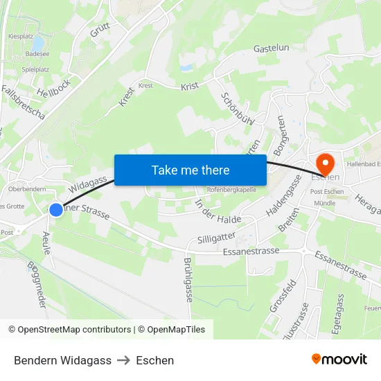 Bendern Widagass to Eschen map