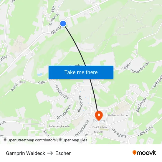 Gamprin Waldeck to Eschen map