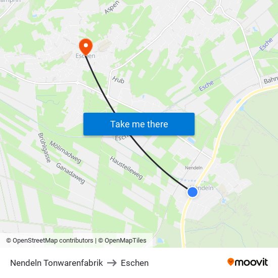 Nendeln Tonwarenfabrik to Eschen map