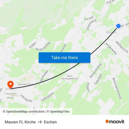 Mauren FL Kirche to Eschen map