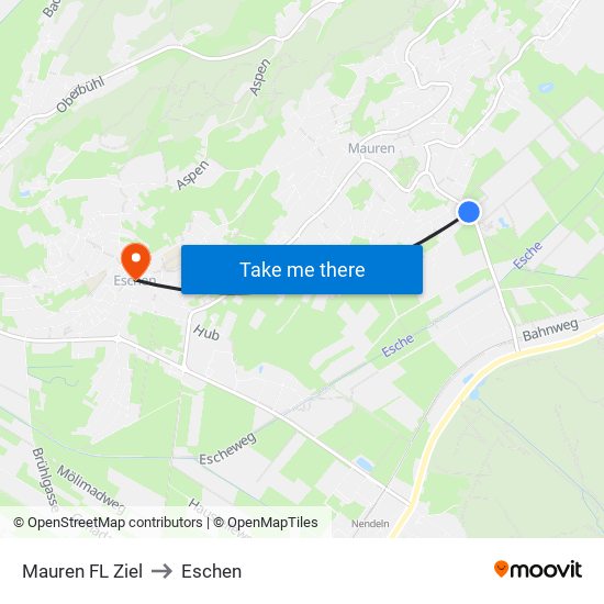 Mauren FL Ziel to Eschen map