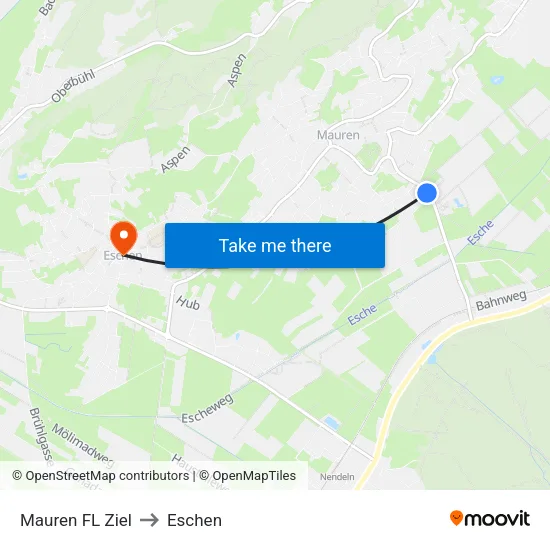 Mauren FL Ziel to Eschen map