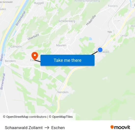 Schaanwald Zollamt to Eschen map