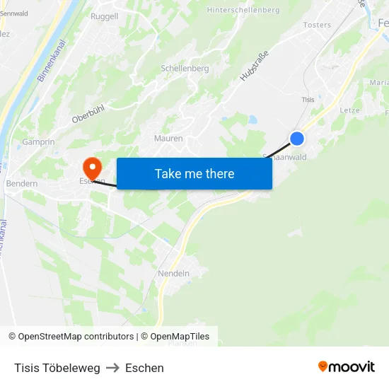Tisis Töbeleweg to Eschen map