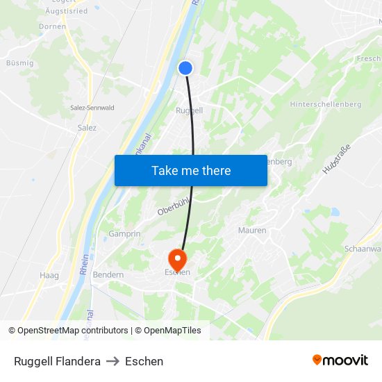 Ruggell Flandera to Eschen map