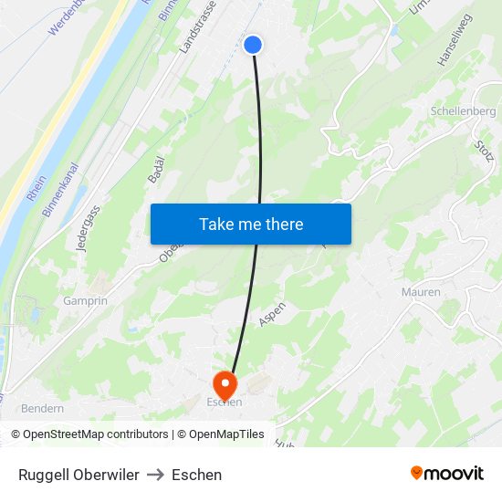 Ruggell Oberwiler to Eschen map