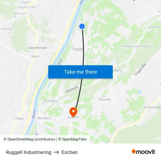 Ruggell Industriering to Eschen map