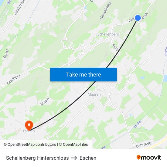 Schellenberg Hinterschloss to Eschen map