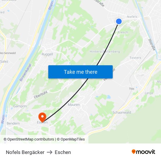 Nofels Bergäcker to Eschen map