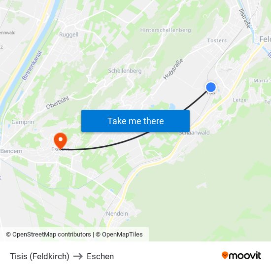 Tisis (Feldkirch) to Eschen map
