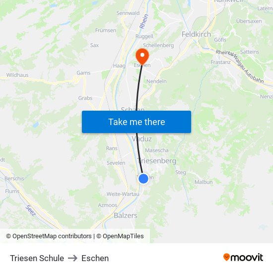 Triesen Schule to Eschen map