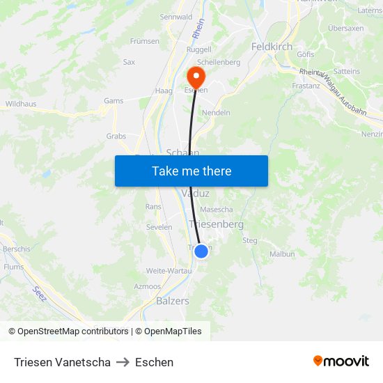 Triesen Vanetscha to Eschen map