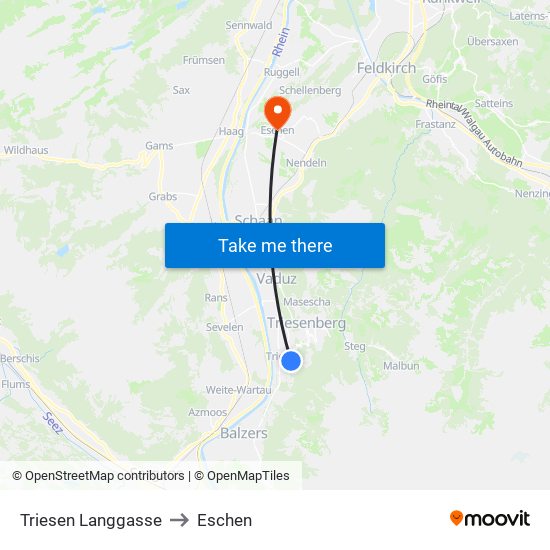 Triesen Langgasse to Eschen map