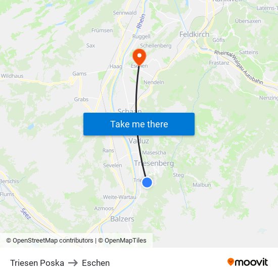 Triesen Poska to Eschen map
