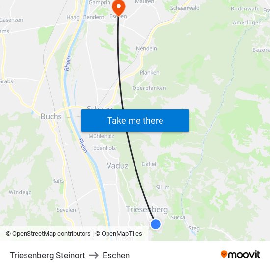 Triesenberg Steinort to Eschen map