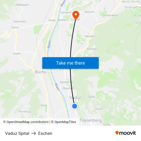 Vaduz Spital to Eschen map