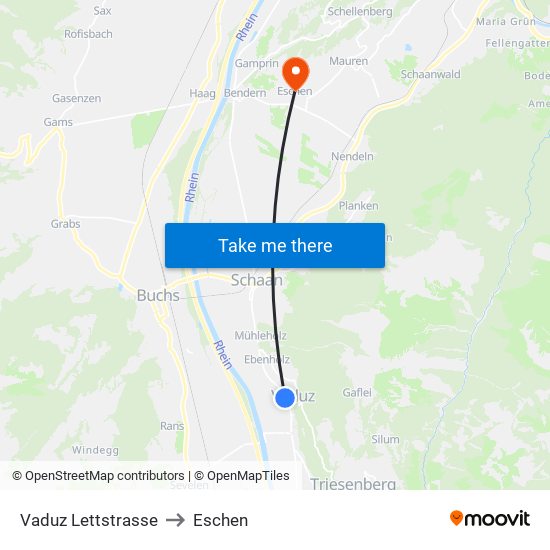 Vaduz Lettstrasse to Eschen map