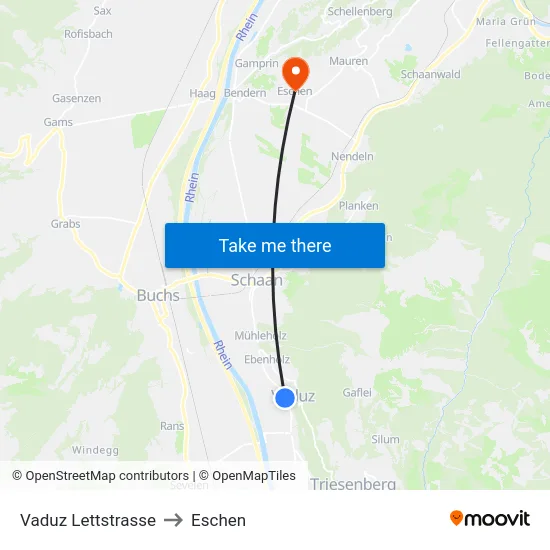 Vaduz Lettstrasse to Eschen map