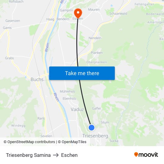 Triesenberg Samina to Eschen map