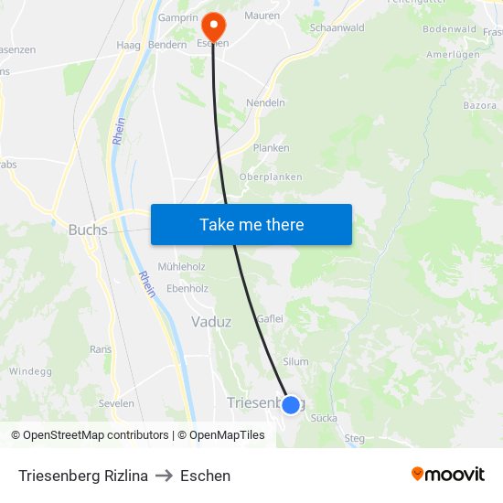 Triesenberg Rizlina to Eschen map