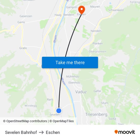 Sevelen Bahnhof to Eschen map