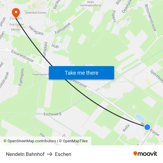 Nendeln Bahnhof to Eschen map