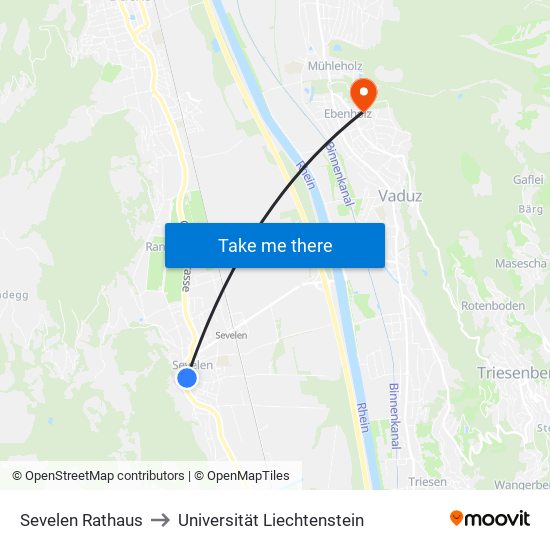Sevelen Rathaus to Universität Liechtenstein map