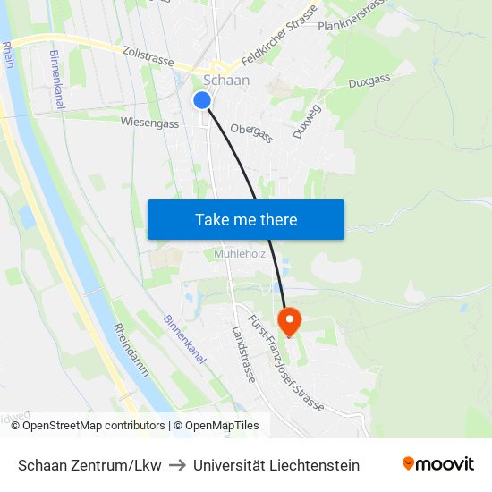 Schaan Zentrum/Lkw to Universität Liechtenstein map