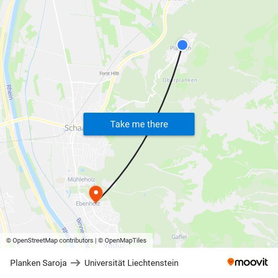 Planken Saroja to Universität Liechtenstein map