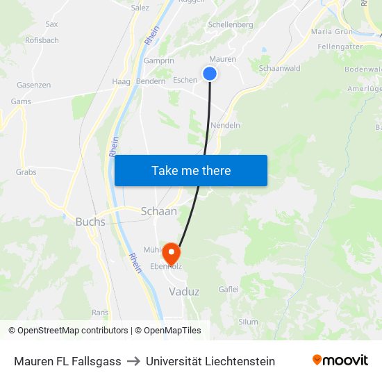 Mauren FL Fallsgass to Universität Liechtenstein map