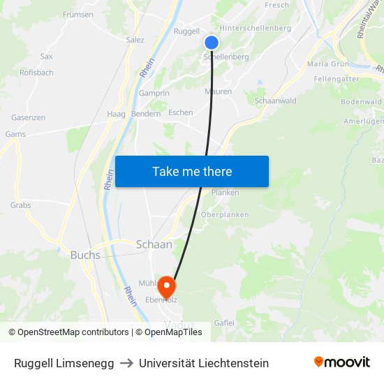Ruggell Limsenegg to Universität Liechtenstein map