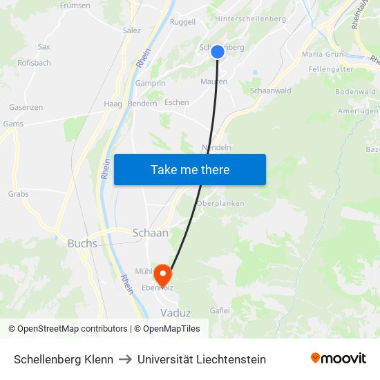 Schellenberg Klenn to Universität Liechtenstein map