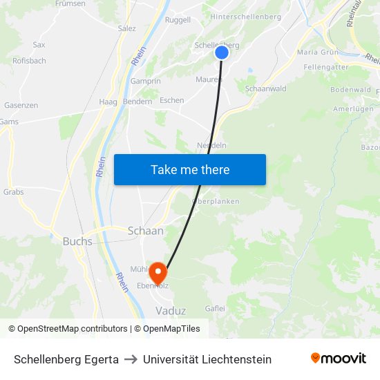 Schellenberg Egerta to Universität Liechtenstein map