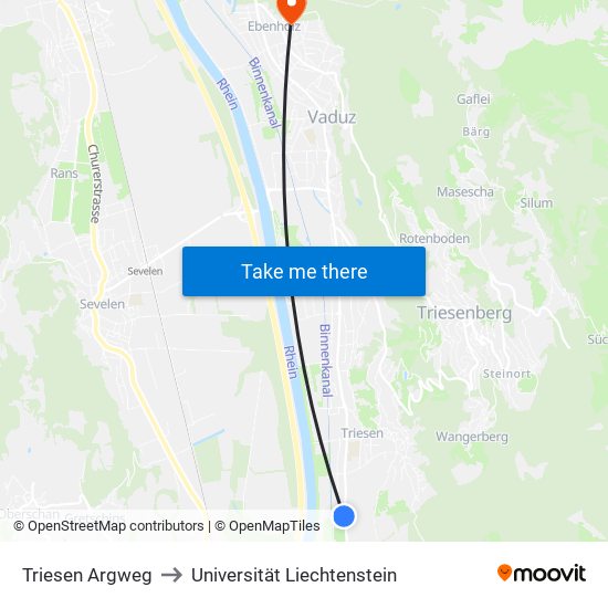 Triesen Argweg to Universität Liechtenstein map