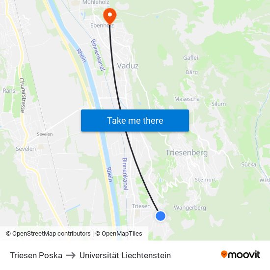 Triesen Poska to Universität Liechtenstein map