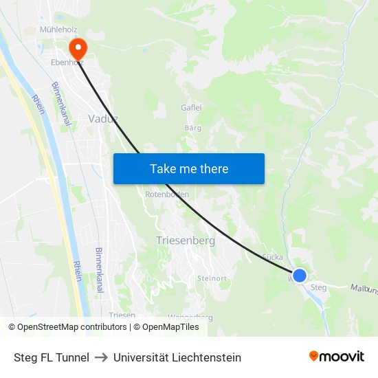 Steg FL Tunnel to Universität Liechtenstein map
