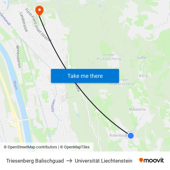 Triesenberg Balischguad to Universität Liechtenstein map