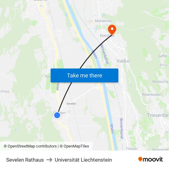 Sevelen Rathaus to Universität Liechtenstein map
