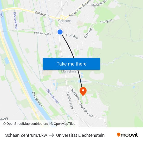 Schaan Zentrum/Lkw to Universität Liechtenstein map